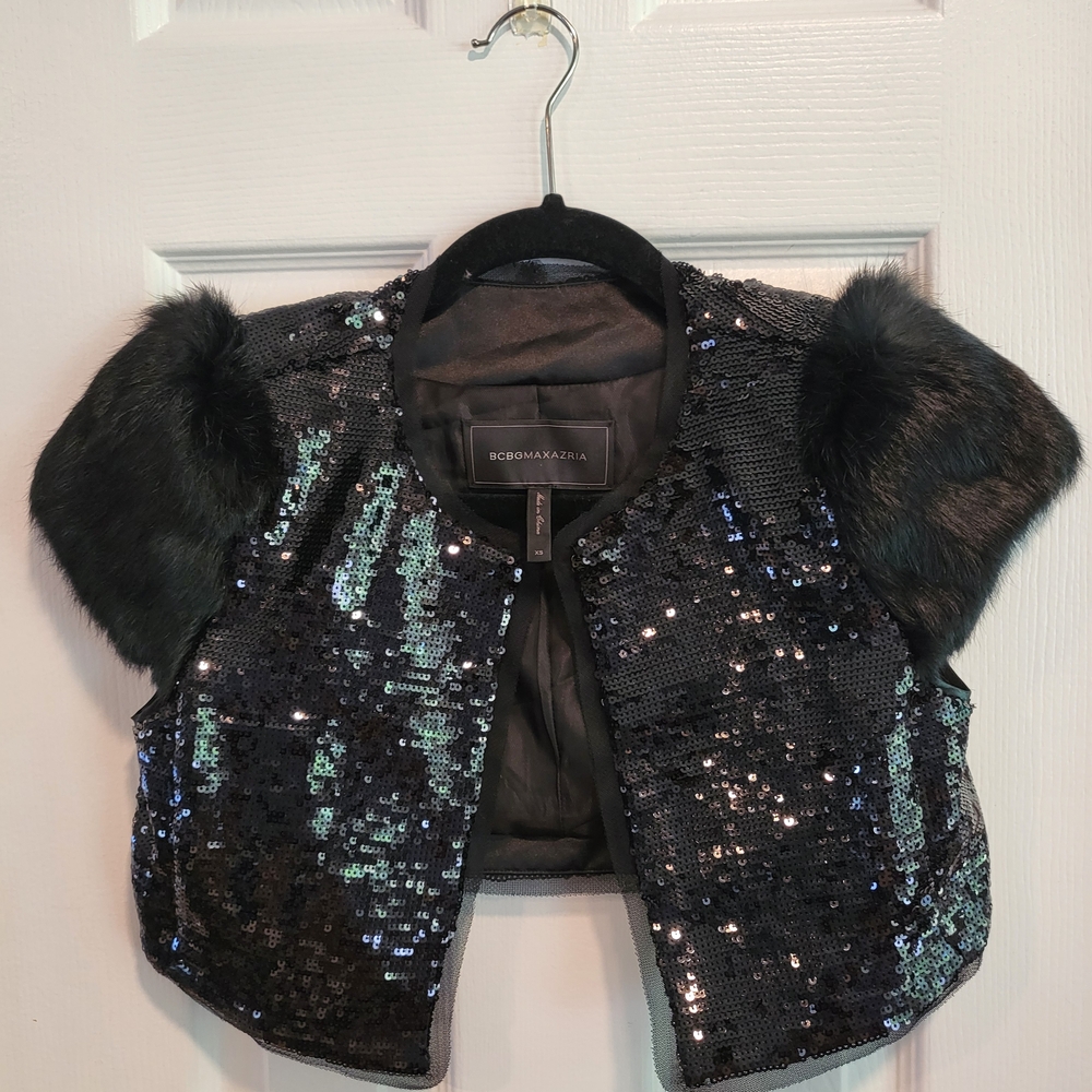 Bcbgmaxazria Black Sequin Jacket - image 1